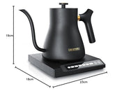 Arendo - Edelstahl Wasserkocher Schwanenhals mit Temperatureinstellung - 40° bis 100° - Warmhaltefunktion 30 Minuten – 0,5 Liter – Sensortasten – 360° Basis - Retro Design - Schwarz