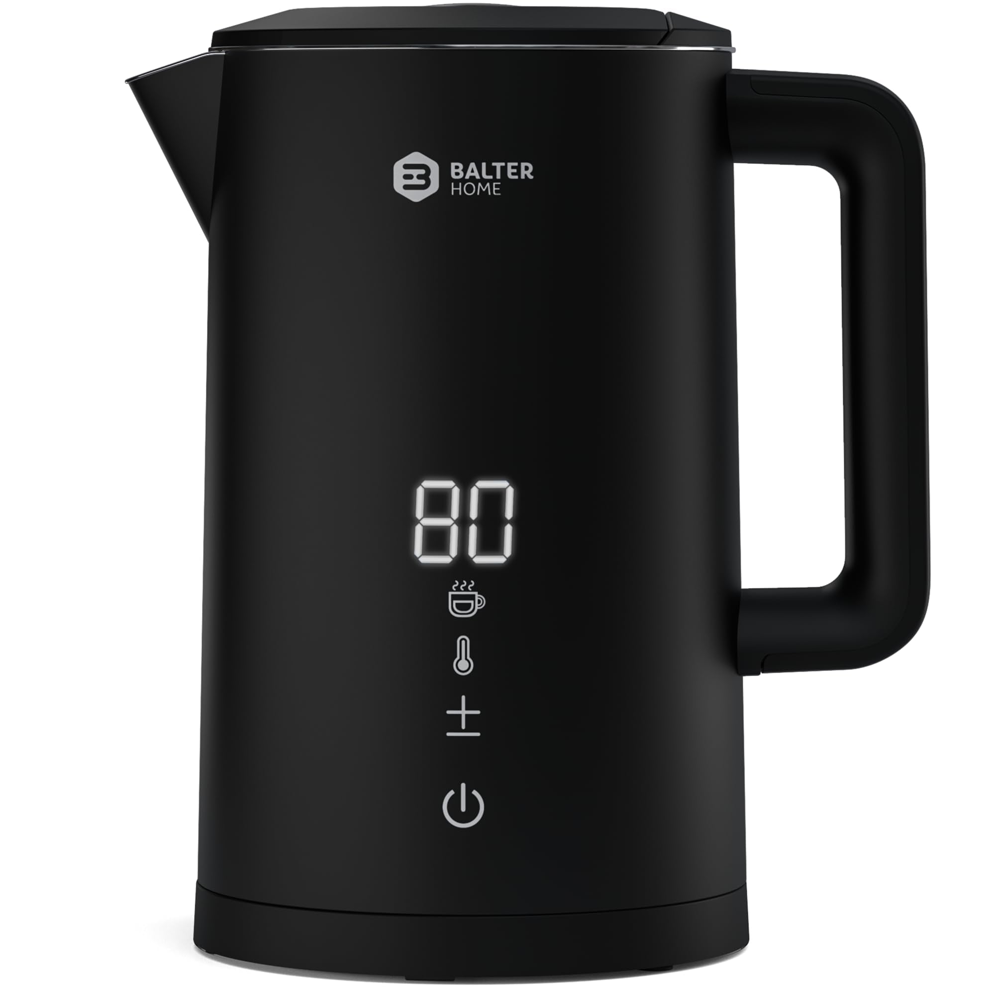 Balter Edelstahl Wasserkocher mit Temperatureinstellung, 40°C-100°C, Doppelwand, BPA frei, 1,5L, Schwarz, WK-11BL-LCD