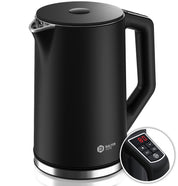 BALTER Edelstahl Wasserkocher mit Temperatureinstellung, 40°C-100°C, Doppelwand, BPA frei, leise & kabellos, Kettle, Teekocher mit Temperaturwahl, 1.5L, 2200W, Schwarz