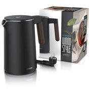 Arendo - Wasserkocher Edelstahl mit Temperatureinstellung - 45°C-100°C - 1.5 Liter - Doppelwand - BPA frei - Warmhaltefunktion - Teekocher mit Temperaturanzeige - Griff Cool Touch - Schwarz