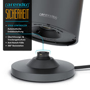 Arendo - Wasserkocher Edelstahl mit Temperatureinstellung - 45°C-100°C - 1.5 Liter - Doppelwand - BPA frei - Warmhaltefunktion - Teekocher mit Temperaturanzeige - Griff Cool Touch - Schwarz Cool Grey