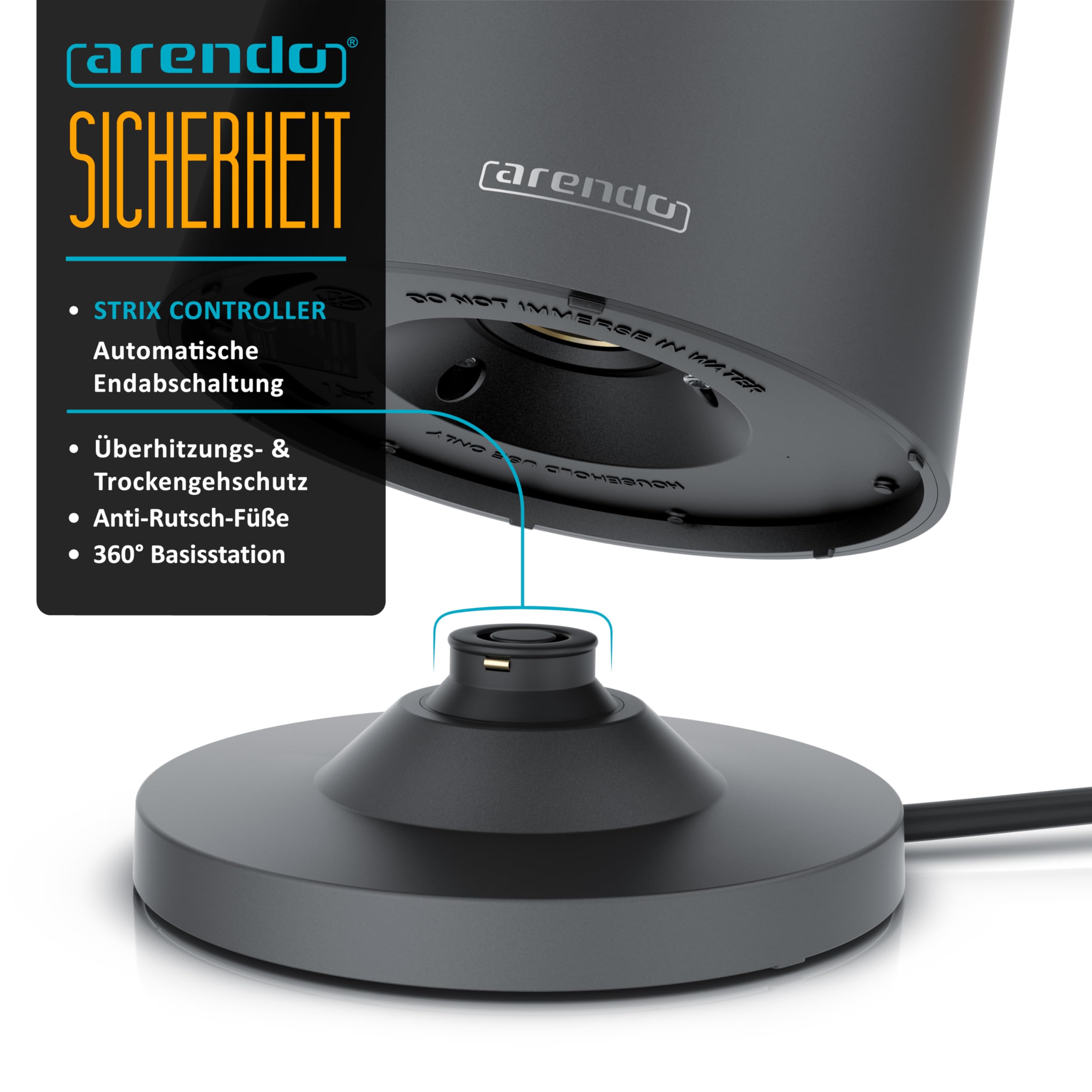 Arendo - Wasserkocher Edelstahl mit Temperatureinstellung - 45°C-100°C - 1.5 Liter - Doppelwand - BPA frei - Warmhaltefunktion - Teekocher mit Temperaturanzeige - Griff Cool Touch - Schwarz Cool Grey