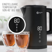 Balter Edelstahl Wasserkocher mit Temperatureinstellung, 40°C-100°C, Doppelwand, BPA frei, 1,5L, Schwarz, WK-11BL-LCD