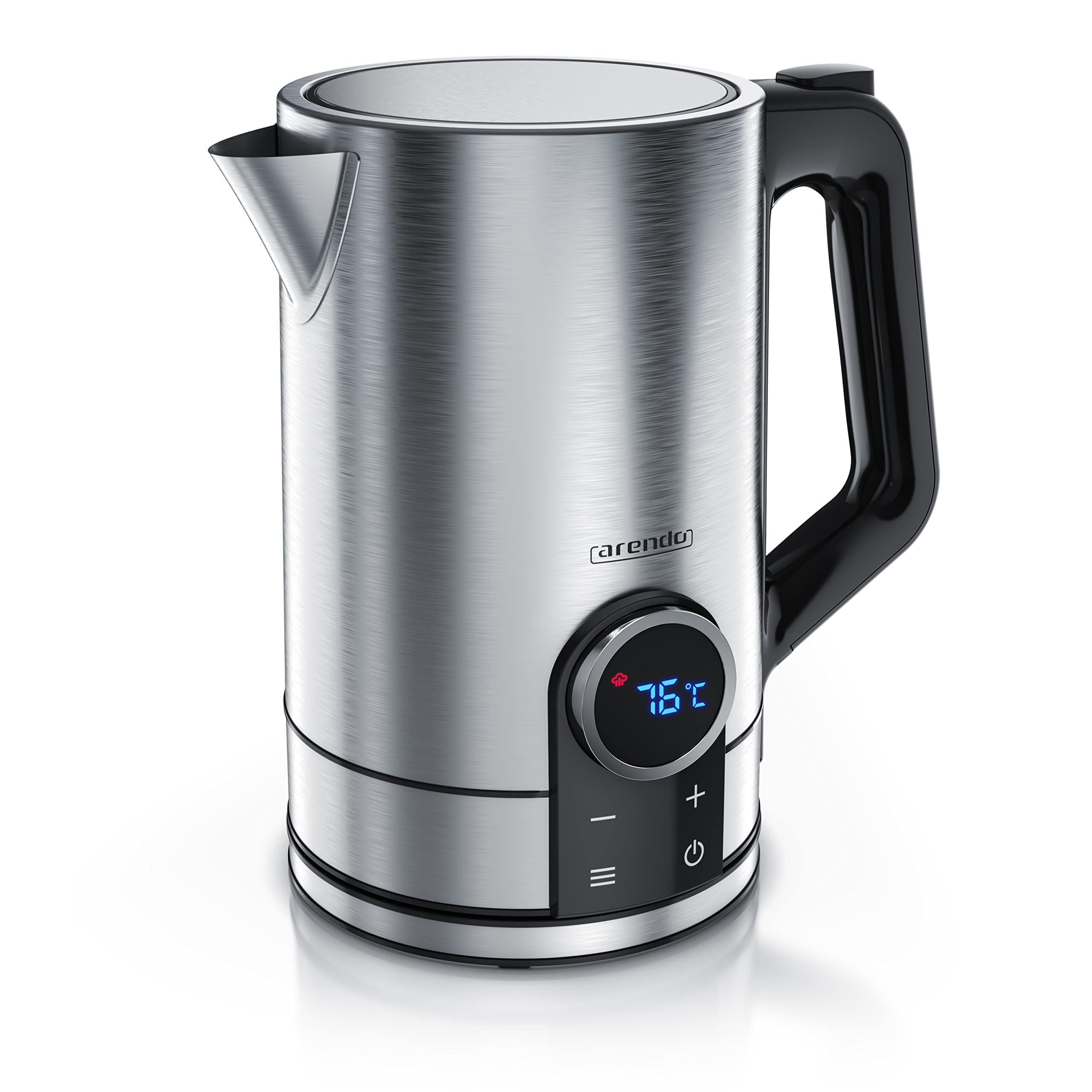 Arendo - Edelstahl Wasserkocher mit Temperatureinstellung 40-100 Grad - LED Display - 1,5 Liter - 2200 W - Teekocher mit Temperaturanzeige - GS