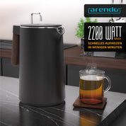 Arendo - Wasserkocher Edelstahl mit Temperatureinstellung - 45°C-100°C - 1.5 Liter - Doppelwand - BPA frei - Warmhaltefunktion - Teekocher mit Temperaturanzeige - Griff Cool Touch - Schwarz
