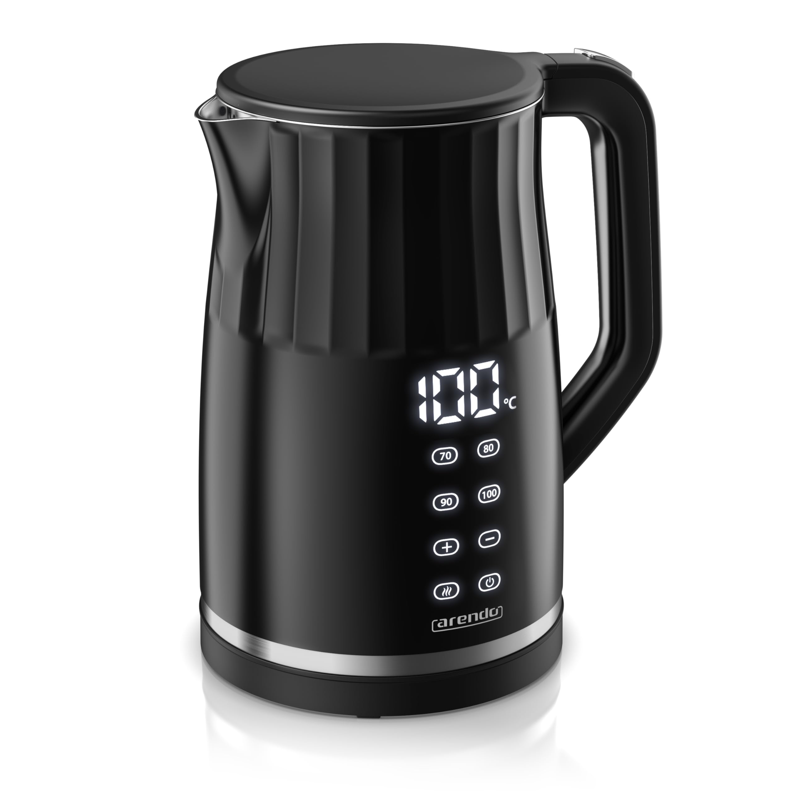 Arendo - digitaler Wasserkocher mit Temperatureinstellung - Edelstahl - Doppelwand Design Cool Touch - Display im Gehäuse - Kabellos - 2200 W - 1,7L – Überhitzungsschutz – Warmhaltefunktion – schwarz