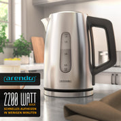 Arendo - Edelstahl Wasserkocher mit Temperatureinstellung - Temperaturauswahl 35°C bis 100°C – LED Display – Warmhaltefunktion Babymilch 40 Grad – One-Touch Deckelöffnung – Sichtfenster