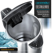 Arendo - Wasserkocher mit Temperatureinstellung - Edelstahl - Temperaturauswahl 35°C bis 100°C – LED Display – Warmhaltefunktion – One-Touch Deckelöffnung – Sichtfenster für Wasserskala