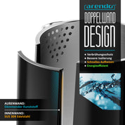 Arendo - digitaler Wasserkocher mit Temperatureinstellung - Edelstahl - Doppelwand Design Cool Touch - Display im Gehäuse - Kabellos - 2200 W - 1,7L – Überhitzungsschutz – Warmhaltefunktion – schwarz