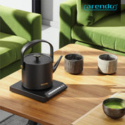 Arendo - Edelstahl Wasserkocher mit Temperatureinstellung - 40° bis 100° - Warmhaltefunktion 30 Minuten – 0,5 Liter – Sensortasten – 360° Basis – Retro Design - Schwarz