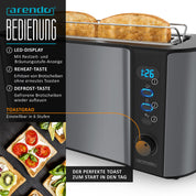 Arendo - Wasserkocher mit Toaster SET Edelstahl Cool Grey, Wasserkocher 1,5L 40°-100°C Warmhaltefunktion Toaster 2 Scheiben LED-Display 6 Bräunungsgrade Brötchaufsatz