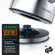 Arendo - Wasserkocher mit Temperatureinstellung - Edelstahl - Temperaturauswahl 35°C bis 100°C – LED Display – Warmhaltefunktion – One-Touch Deckelöffnung – Sichtfenster für Wasserskala