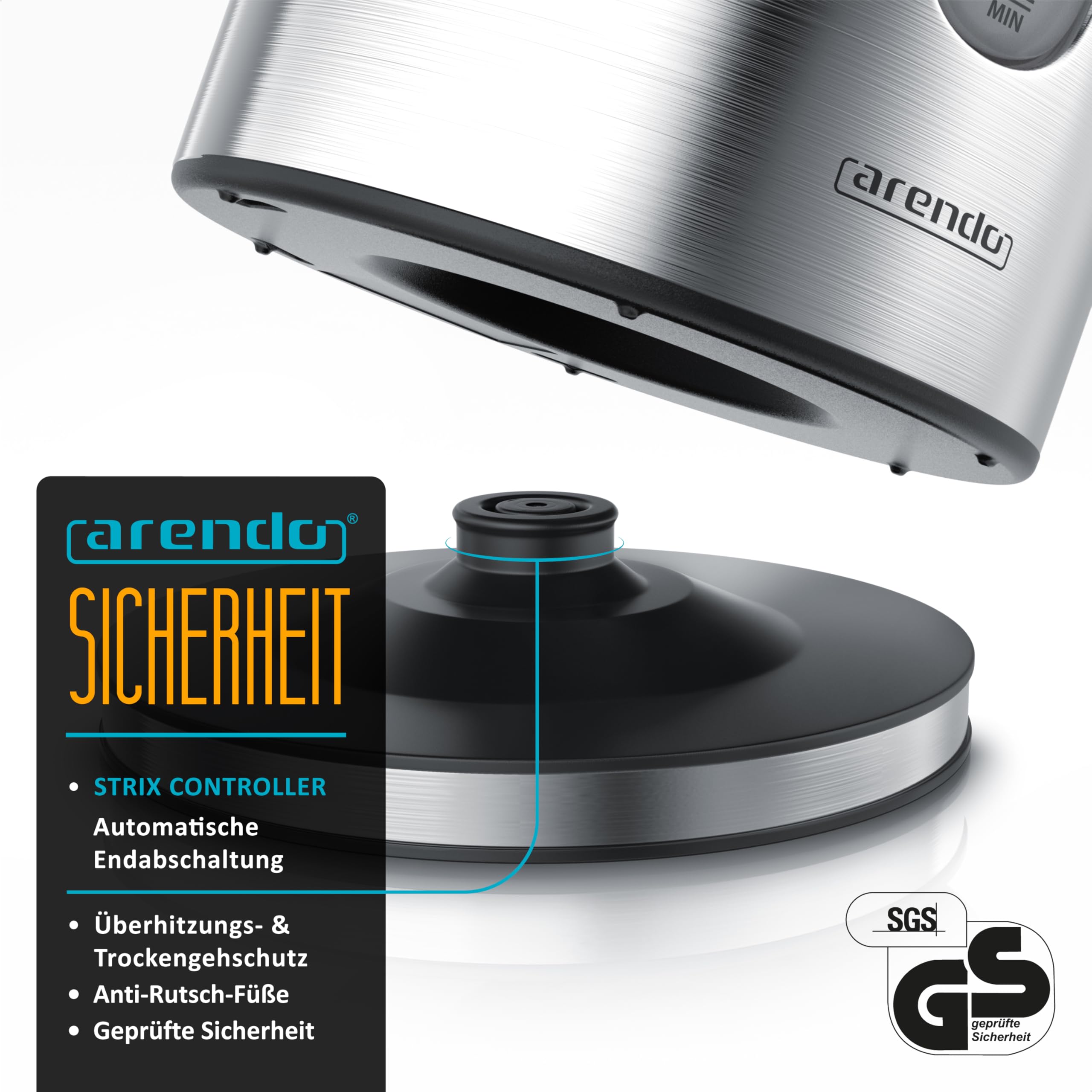 Arendo - Edelstahl Wasserkocher mit Temperatureinstellung - Temperaturauswahl 35°C bis 100°C – LED Display – Warmhaltefunktion Babymilch 40 Grad – One-Touch Deckelöffnung – Sichtfenster