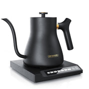 Arendo - Edelstahl Wasserkocher Schwanenhals mit Temperatureinstellung - 40° bis 100° - Warmhaltefunktion 30 Minuten – 0,5 Liter – Sensortasten – 360° Basis - Retro Design - Schwarz