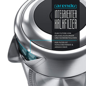 Arendo - Wasserkocher Glas mit Temperatureinstellung – 1,7l - einstellbare Temperaturen 40° - 100 °C – Temperaturanzeige Digital - Warmhaltefunktion – energiesparend – BPA-frei - RGB Beleuchtung