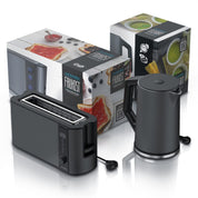 Arendo - Wasserkocher mit Toaster SET Edelstahl Cool Grey, Wasserkocher 1,5L 40°-100°C Warmhaltefunktion Toaster 2 Scheiben LED-Display 6 Bräunungsgrade Brötchaufsatz