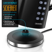 Arendo - digitaler Wasserkocher mit Temperatureinstellung - Edelstahl - Doppelwand Design Cool Touch - Display im Gehäuse - Kabellos - 2200 W - 1,7L – Überhitzungsschutz – Warmhaltefunktion – schwarz