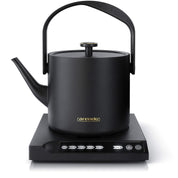 Arendo - Edelstahl Wasserkocher mit Temperatureinstellung - 40° bis 100° - Warmhaltefunktion 30 Minuten – 0,5 Liter – Sensortasten – 360° Basis – Retro Design - Schwarz