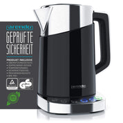 Arendo - Turbo Edelstahl Wasserkocher mit Temperatureinstellung 3000 Watt - Digitale Basisstation - 4 wählbare Temperaturstufen inkl. Warmhaltefunktion - 3000W Schnellkoch Teekocher