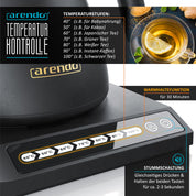 Arendo - Edelstahl Wasserkocher Schwanenhals mit Temperatureinstellung - 40° bis 100° - Warmhaltefunktion 30 Minuten – 0,5 Liter – Sensortasten – 360° Basis - Retro Design - Schwarz