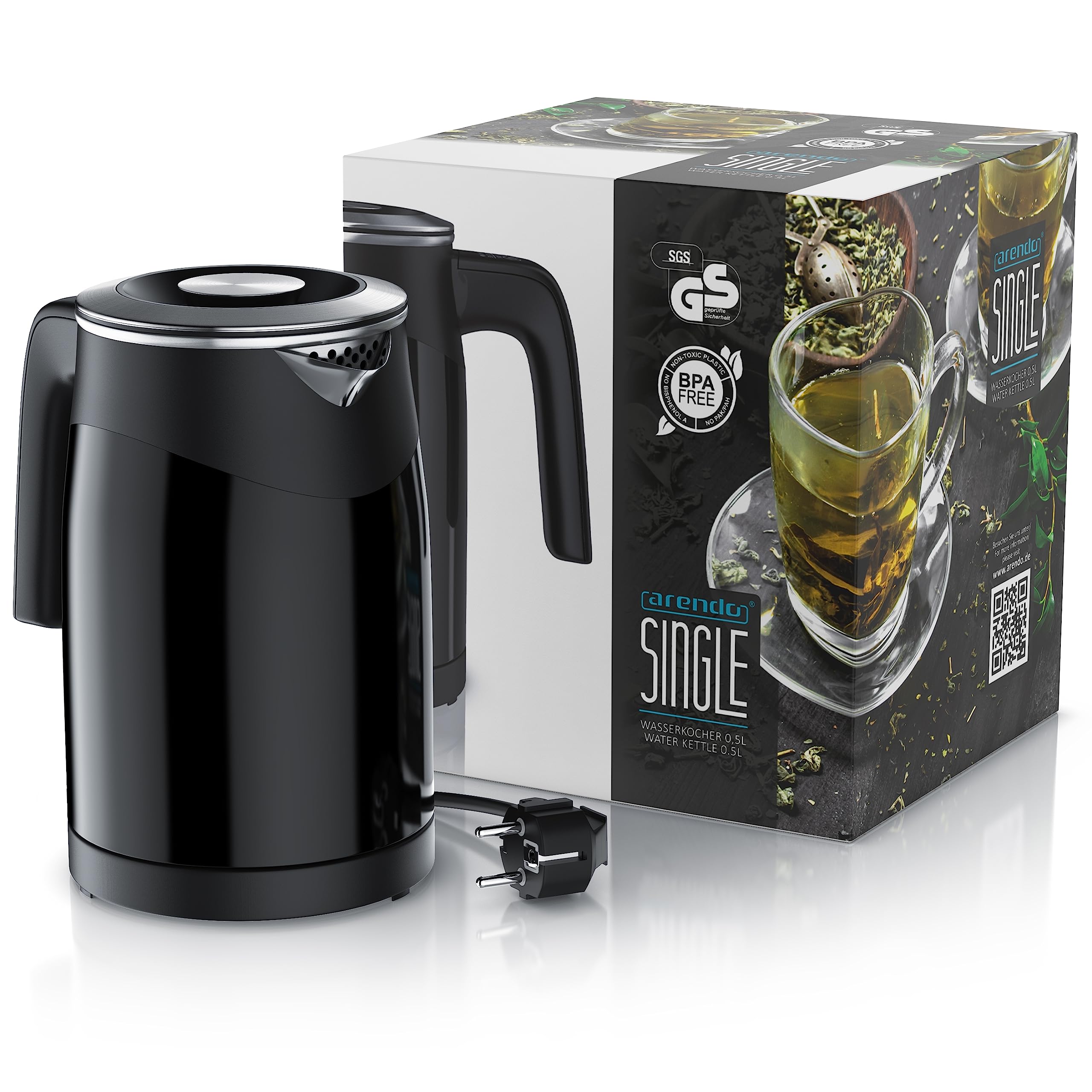 Arendo 0.5l Edelstahl Wasserkocher mit Temperatureinstellung im Doppelwand-Design - 0,5l Wasser-Füllmenge - 5 Temperaturstufen einstellbar - Single Teekocher - Warmhaltefunktion - Energiesparend