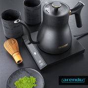 Arendo - Edelstahl Wasserkocher Schwanenhals mit Temperatureinstellung - 40° bis 100° - Warmhaltefunktion 30 Minuten – 0,5 Liter – Sensortasten – 360° Basis - Retro Design - Schwarz