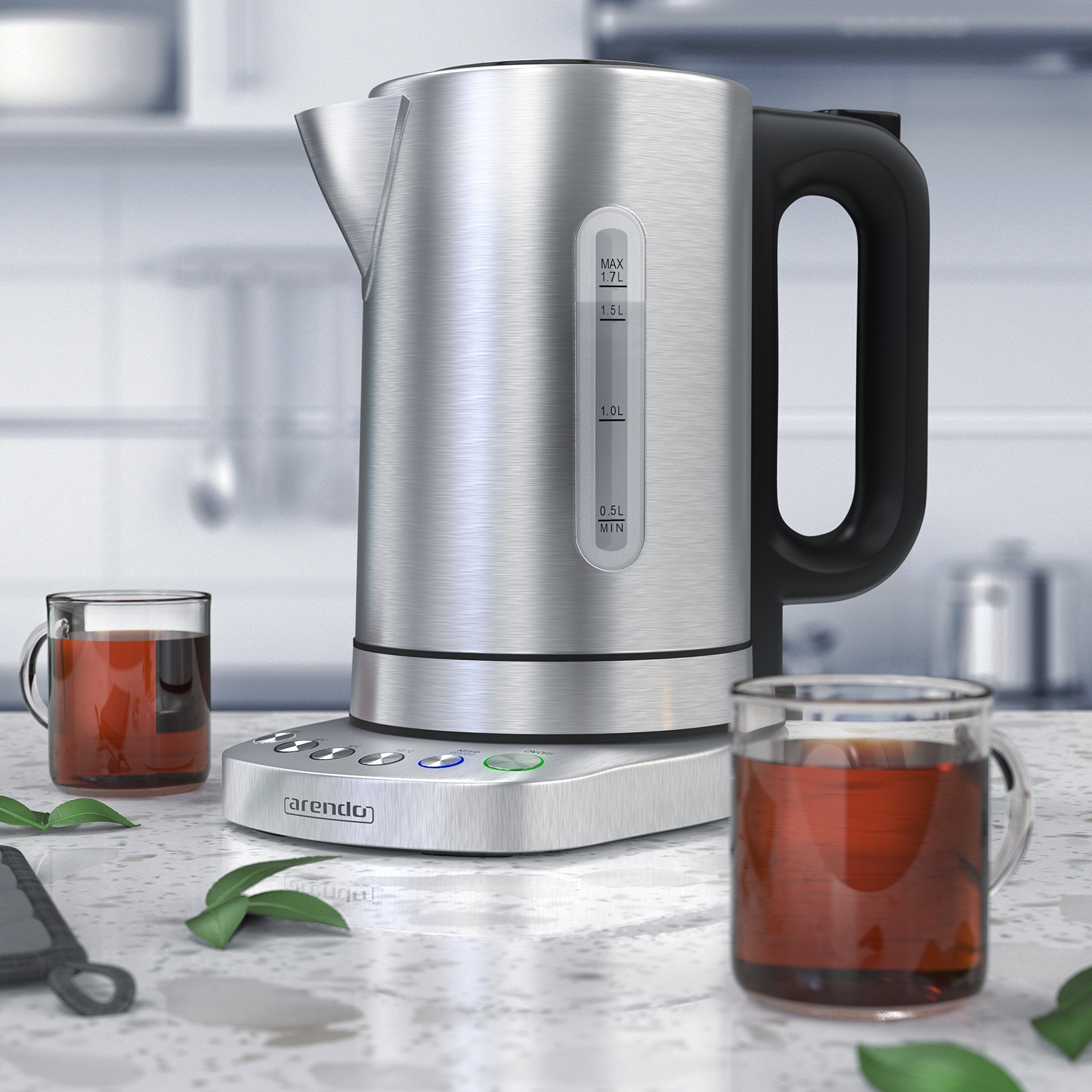 3000 Watt Edelstahl Wasserkocher mit Temperaturstufen - 4 wählbare Temperatureinstellungen - Warmhaltefunktion 30min - 3000W Leistungsaufnahme Schnellkoch Wasserkocher - integrierter Kalkfilter